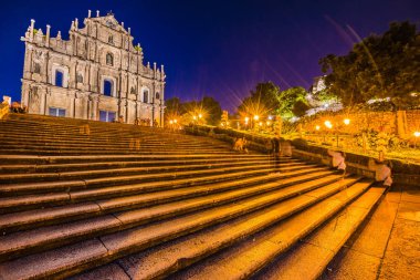 St pual kilise landmark Makao şehrinin harabe ile alacakaranlık gece zaman bina güzel eski mimari