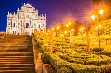 St pual kilise landmark Makao şehrinin harabe ile alacakaranlık gece zaman bina güzel eski mimari
