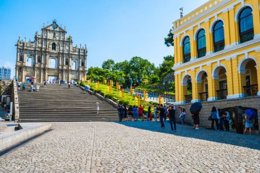 Çin, harabe mavi gökyüzü arka plan ile Makao şehrinin st pual kilise Simgesel Yapı ile bina Macau - 6 Eylül 2018 - güzel eski mimari