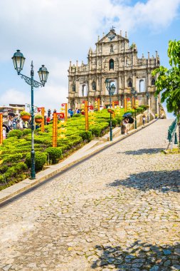 Çin, harabe mavi gökyüzü arka plan ile Makao şehrinin st pual kilise Simgesel Yapı ile bina Macau - 6 Eylül 2018 - güzel eski mimari