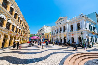 China, Macau - September 6 2018 - Beautiful old architecture building around senado square in macau city clipart