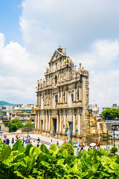 Vacker Gammal Arkitektur Byggnad Med Ruin Pual Kyrkliga Landmärke Macau — Stockfoto