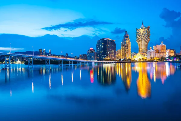 Schöne Architektur Gebäude Stadtbild Macau Stadt Bei Nacht — Stockfoto