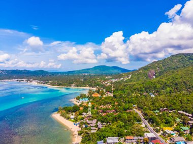 Güzel tropikal plaj ve deniz hurma ve koh samui Adası seyahat ve tatil için diğer ağacında havadan görünümü