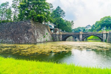 Güzel eski mimari İmparatorluk Sarayı Kalesi hendek ve Tokyo şehir Japonya köprüsünde