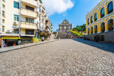 Çin, harabe mavi gökyüzü arka plan ile Makao şehrinin st pual kilise Simgesel Yapı ile bina Macau - 6 Eylül 2018 - güzel eski mimari