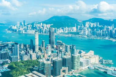 Hong kong şehir manzarası ile mavi gökyüzü arka plan dış cityscape bina güzel mimari