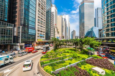 Hong kong şehir manzarası ile mavi gökyüzü arka plan dış cityscape bina güzel mimari
