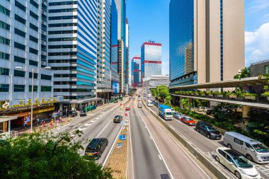 Hong kong şehir manzarası ile mavi gökyüzü arka plan dış cityscape bina güzel mimari
