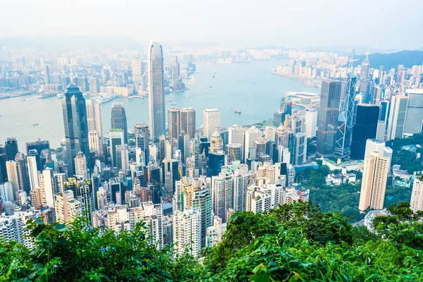 Beautiful Architecture Building Exterior Cityscape Hong Kong City Skyline Blue — Stock Photo, Image