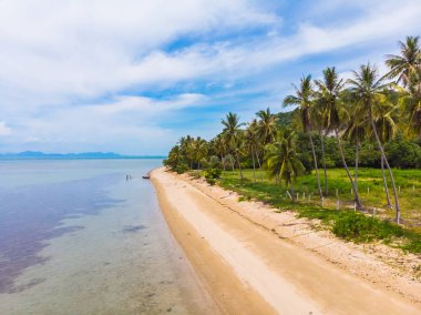 Güzel tropikal plaj ve deniz hurma ve koh samui Adası seyahat ve tatil için diğer ağacında havadan görünümü