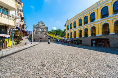 Çin, harabe mavi gökyüzü arka plan ile Makao şehrinin st pual kilise Simgesel Yapı ile bina Macau - 6 Eylül 2018 - güzel eski mimari
