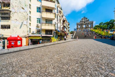Çin, harabe mavi gökyüzü arka plan ile Makao şehrinin st pual kilise Simgesel Yapı ile bina Macau - 6 Eylül 2018 - güzel eski mimari