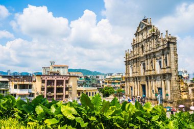 Harabe mavi gökyüzü arka plan ile Makao şehrinin st pual kilise Simgesel Yapı ile bina güzel eski mimari