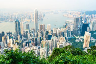 Hong kong şehir manzarası ile mavi gökyüzü arka plan dış cityscape bina güzel mimari