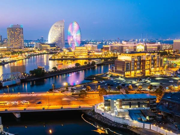 Vacker Byggnad Arkitekturen Yokohama Skyline Staden Nattetid Japan — Stockfoto