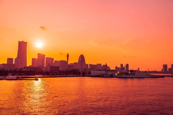 Hermoso Exterior Edificio Arquitectura Ciudad Yokohama Skyline Japón Atardecer — Foto de Stock