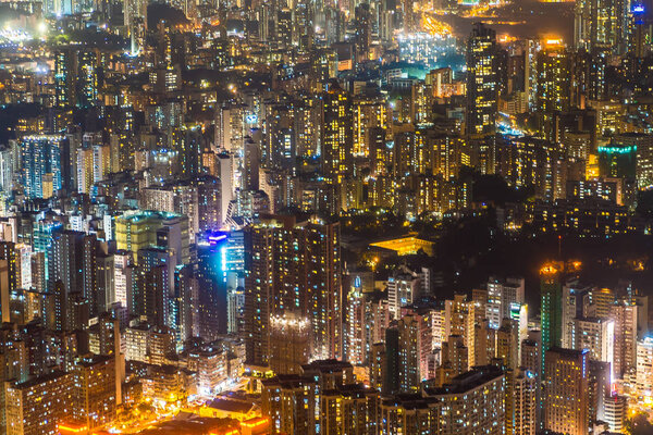 Beautiful architecture building pattern in hong kong city skyline at night