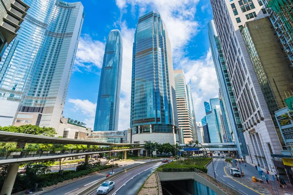 Güzel Mimari Ofis Mavi Gökyüzü Arka Plan Üzerine Hong Kong — Stok fotoğraf