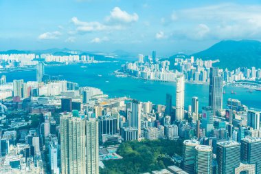 Hong kong şehir manzarası ile mavi gökyüzü arka plan dış cityscape bina güzel mimari