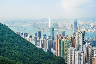 Hong kong şehir manzarası ile mavi gökyüzü arka plan dış cityscape bina güzel mimari