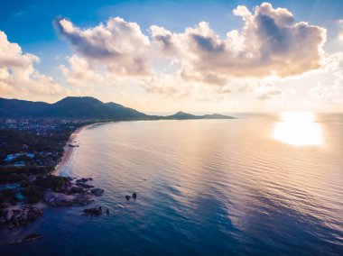 Plaj ve deniz ya da okyanus koh samui Adası Tayland seyahat ve tatil için güzel havadan görünümü