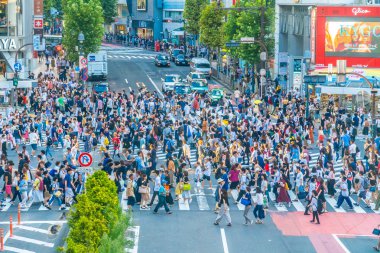 Tokyo, Japonya 29 Temmuz 2018: Shibuya kavşak veya kapısı popüler ve Simgesel Yapı yeme alışveriş için Tokyo'da yerleştirin ve yaya bir sürü burada var
