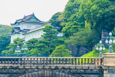 Güzel eski mimari İmparatorluk Sarayı Kalesi hendek ve Tokyo şehir Japonya köprüsünde