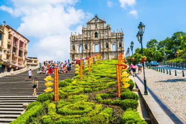 Çin, harabe mavi gökyüzü arka plan ile Makao şehrinin st pual kilise Simgesel Yapı ile bina Macau - 6 Eylül 2018 - güzel eski mimari