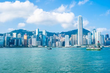 Hong kong şehir manzarası ile mavi gökyüzü arka plan dış cityscape bina güzel mimari