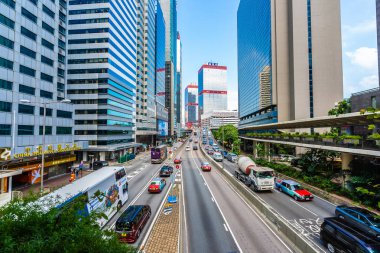 Hong kong şehir manzarası ile mavi gökyüzü arka plan dış cityscape bina güzel mimari