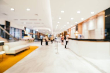 Özet olarak, arka plan için soyut bulanık ve odaksız otel ve lobi iç mekanı