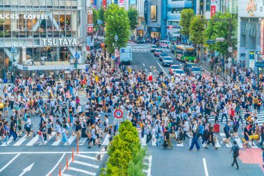 Tokyo, Japonya 29 Temmuz 2018: Shibuya kavşak veya kapısı popüler ve Simgesel Yapı yeme alışveriş için Tokyo'da yerleştirin ve yaya bir sürü burada var