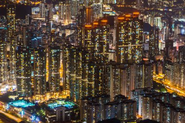 Hong kong şehir manzarası desende geceleri bina güzel mimari