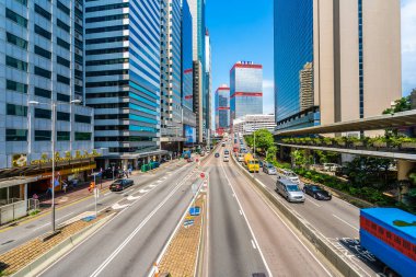 Hong kong şehir manzarası ile mavi gökyüzü arka plan dış cityscape bina güzel mimari