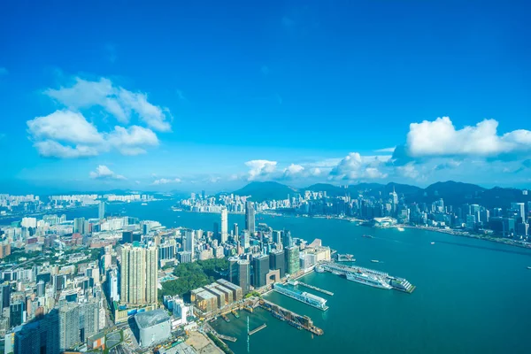 Hong Kong Şehrinin Güzel Mimari Binası Mavi Gökyüzünde Ufuk Çizgisi — Stok fotoğraf