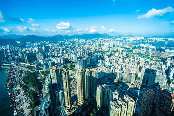 Piękna Architektura Budynku Zewnętrzny Pejzaż Miasta Hongkong Panorama Błękitne Niebo — Zdjęcie stockowe