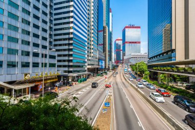 Hong kong şehir manzarası ile mavi gökyüzü arka plan dış cityscape bina güzel mimari