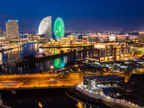 Schöne Gebäude Architektur Der Yokohama Skyline Stadt Bei Nacht Japan — Stockfoto