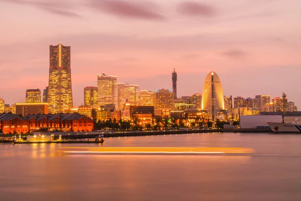 Hermoso Exterior Edificio Arquitectura Ciudad Yokohama Skyline Japón Por Noche —  Fotos de Stock