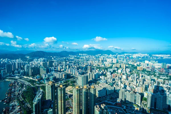 Piękna Architektura Budynku Zewnętrzny Pejzaż Miasta Hongkong Panorama Błękitne Niebo — Zdjęcie stockowe