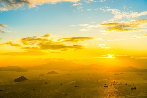 Beautiful Colorful Sunset Hong Kong City Skyline Sea Ocean Bay — Stock Photo, Image