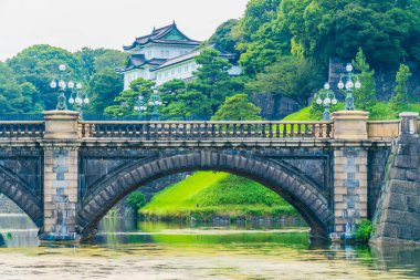 Güzel eski mimari İmparatorluk Sarayı Kalesi hendek ve Tokyo şehir Japonya köprüsünde