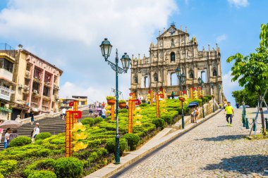 Çin, harabe mavi gökyüzü arka plan ile Makao şehrinin st pual kilise Simgesel Yapı ile bina Macau - 6 Eylül 2018 - güzel eski mimari