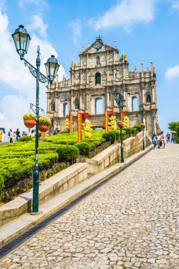 Çin, harabe mavi gökyüzü arka plan ile Makao şehrinin st pual kilise Simgesel Yapı ile bina Macau - 6 Eylül 2018 - güzel eski mimari