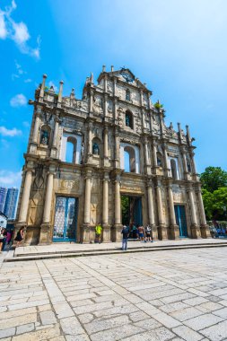 Çin, harabe mavi gökyüzü arka plan ile Makao şehrinin st pual kilise Simgesel Yapı ile bina Macau - 6 Eylül 2018 - güzel eski mimari