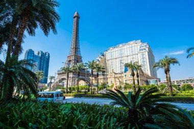 Çin, Makao - 10 Eylül 2018 - güzel eiffel tower landmark Paris oteli ve macau City resort