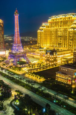 Çin, Makao - 10 Eylül 2018 - güzel eiffel tower landmark Paris oteli ve macau City resort