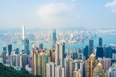 Hong kong şehir manzarası ile mavi gökyüzü arka plan dış cityscape bina güzel mimari