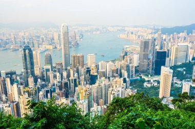 Hong kong şehir manzarası ile mavi gökyüzü arka plan dış cityscape bina güzel mimari